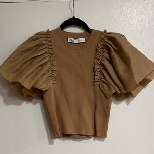 Zara Women's Brown Puff Sleeve Blouse